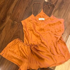 Olivia von Halle Orange Silk Pajama Set